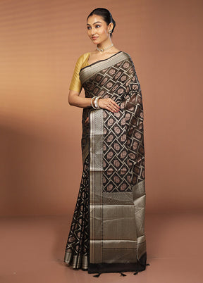 Black Kora Silk Saree With Blouse Piece