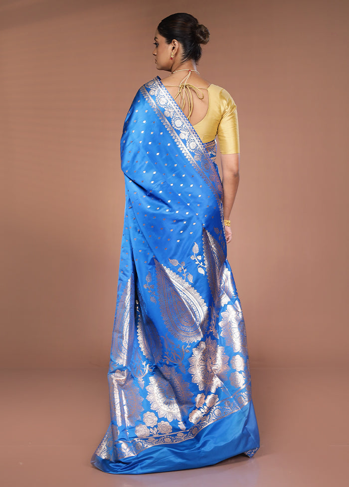 Blue Banarasi Silk Saree With Blouse Piece