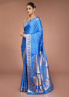 Blue Banarasi Silk Saree With Blouse Piece