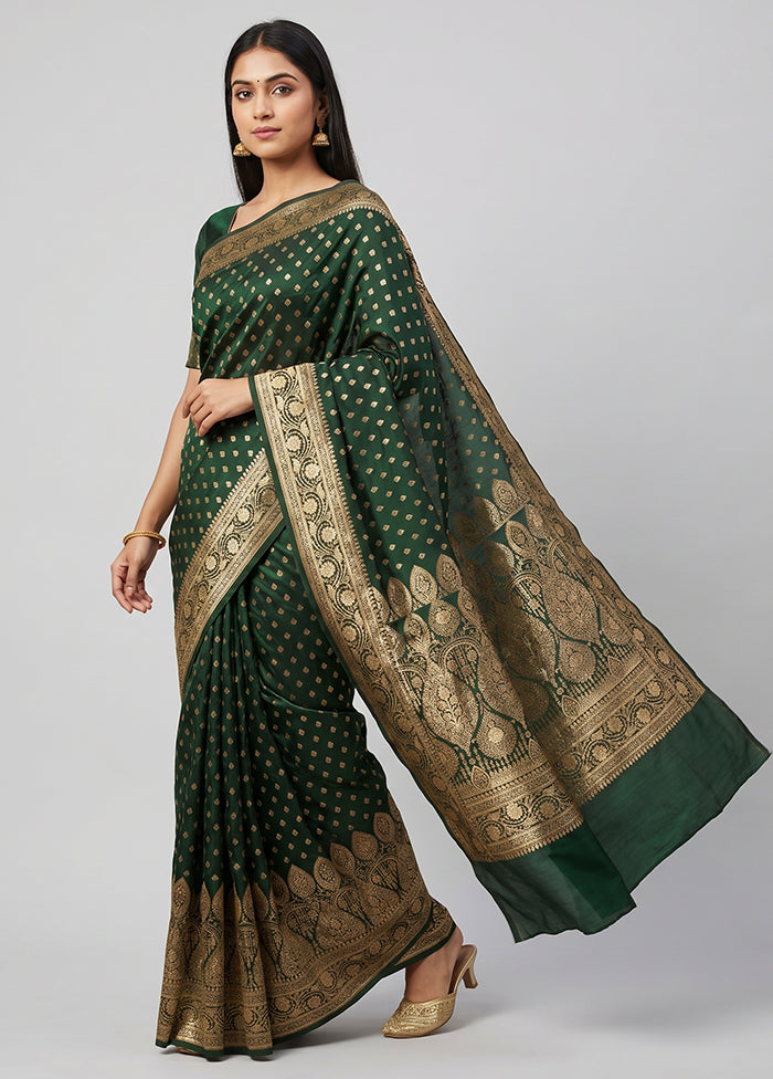 Green Banarasi Silk Saree With Blouse Piece