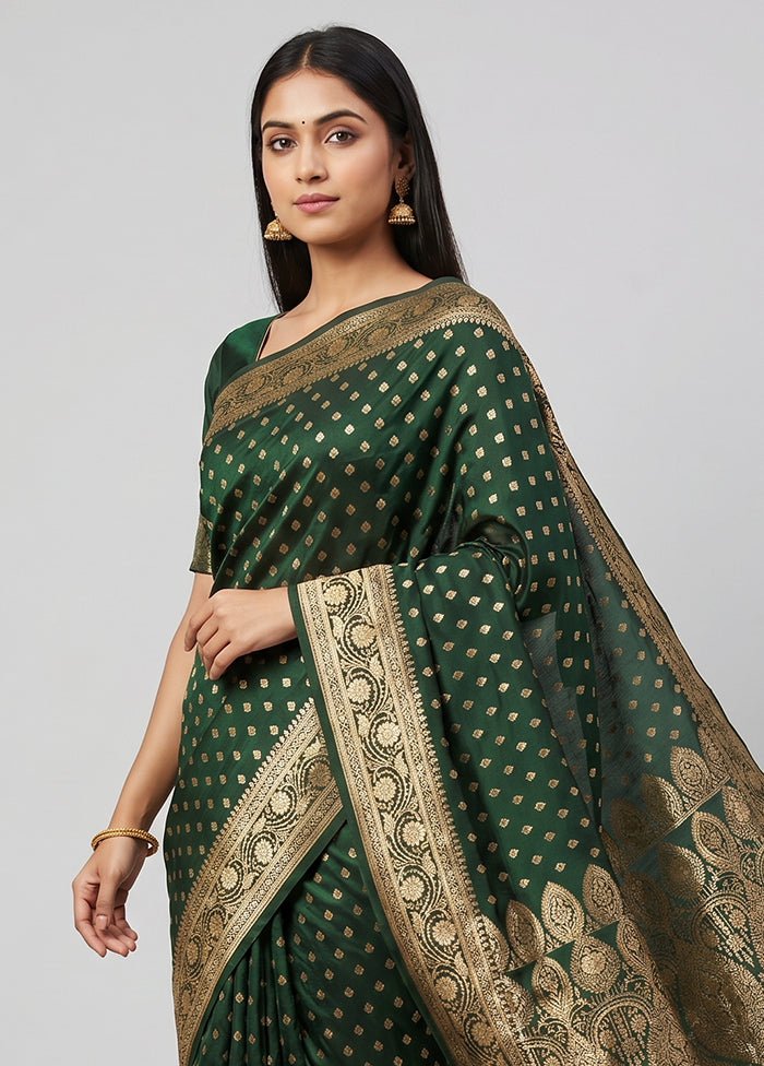 Green Banarasi Silk Saree With Blouse Piece