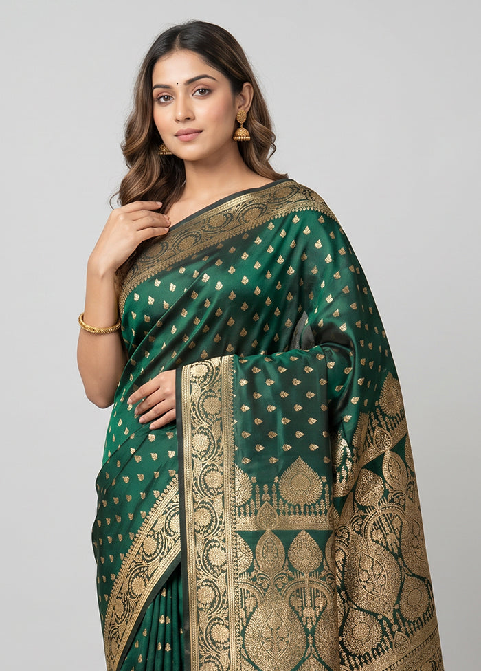 Green Banarasi Silk Saree With Blouse Piece