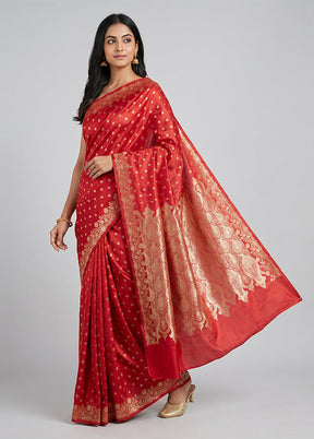 Red Banarasi Silk Saree With Blouse Piece