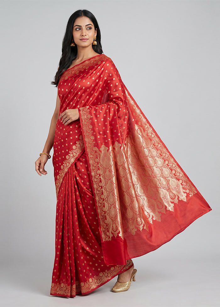 Red Banarasi Silk Saree With Blouse Piece