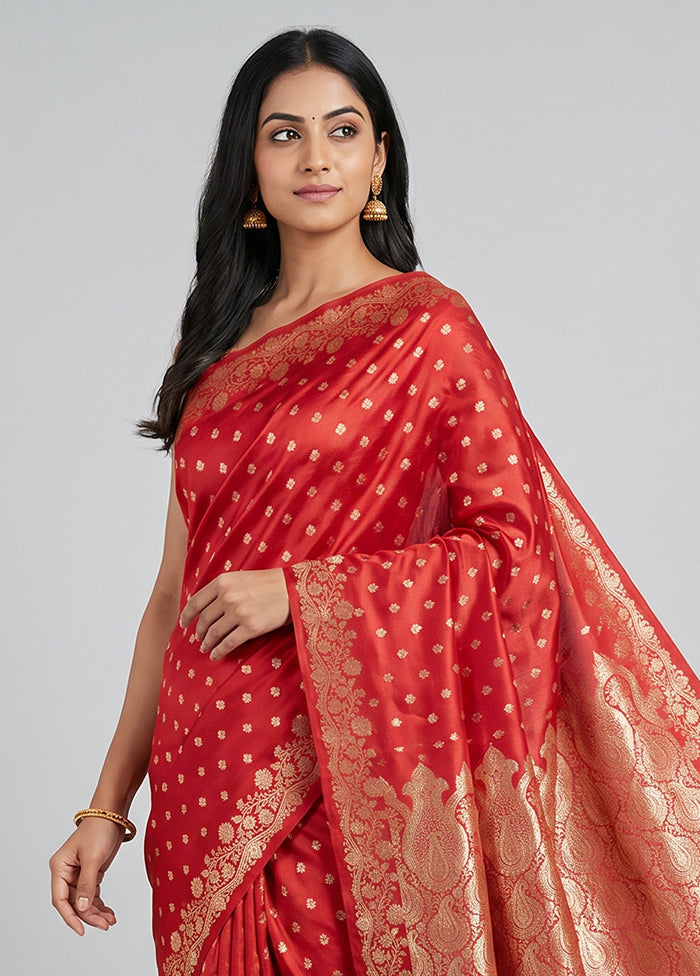 Red Banarasi Silk Saree With Blouse Piece