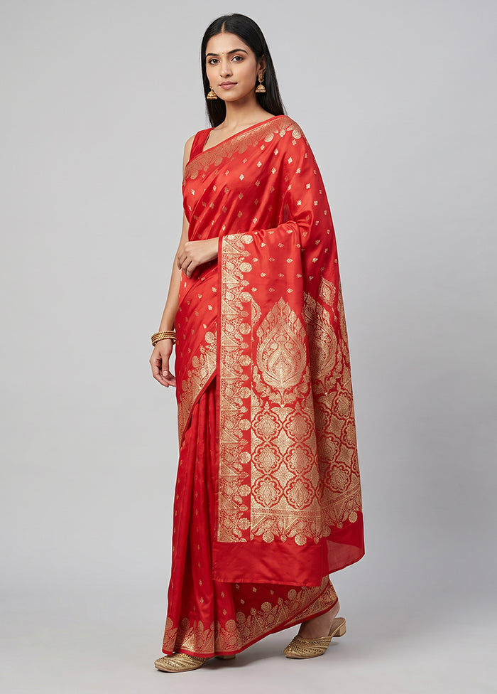 Red Banarasi Silk Saree With Blouse Piece