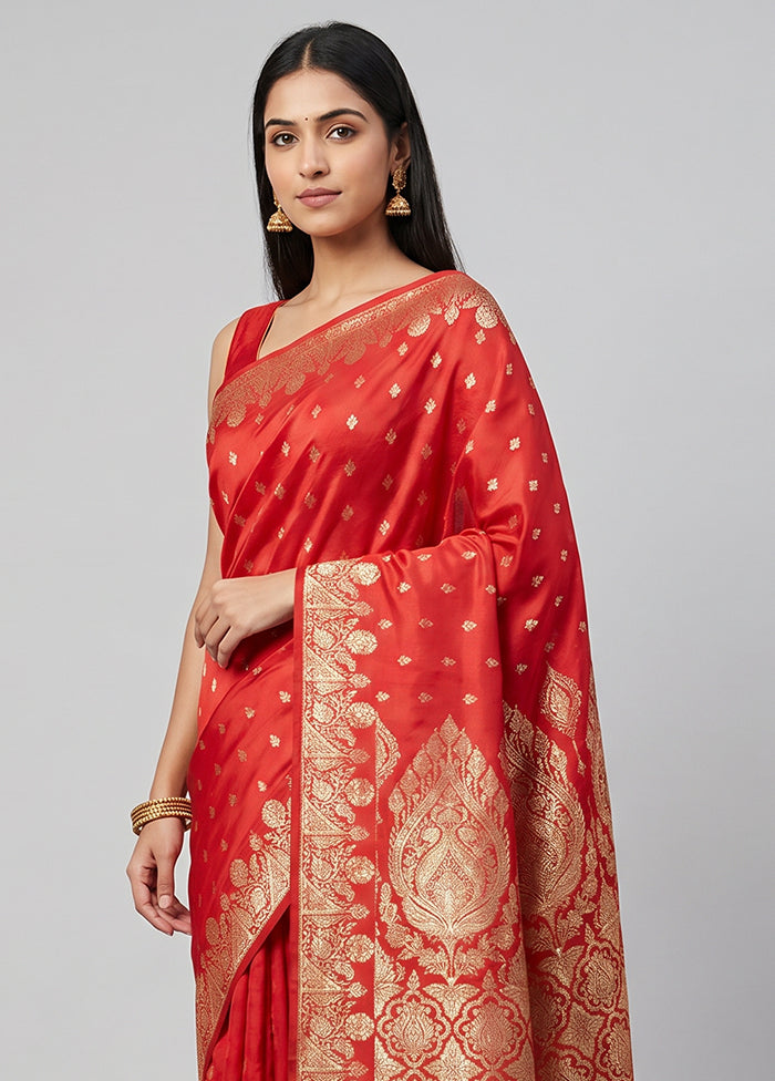 Red Banarasi Silk Saree With Blouse Piece