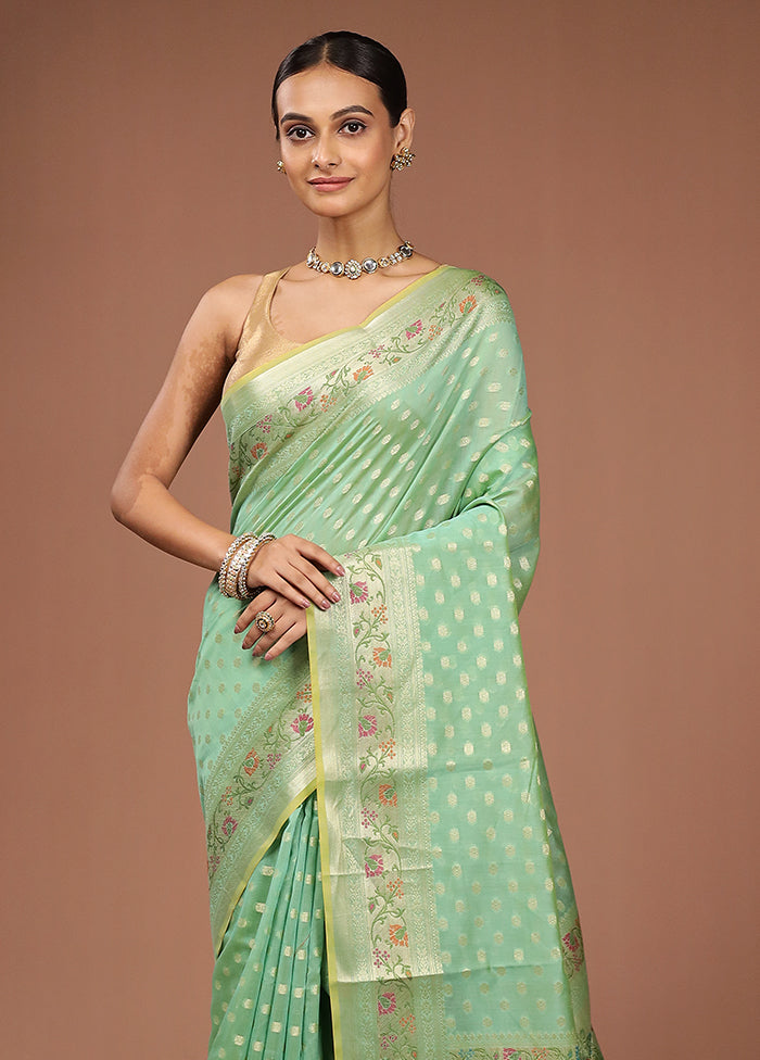 Green Kora Silk Saree With Blouse Piece