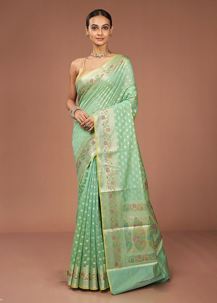 Green Kora Silk Saree With Blouse Piece