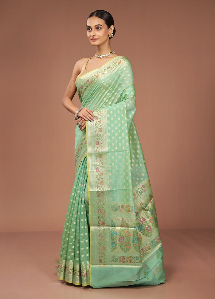 Green Kora Silk Saree With Blouse Piece