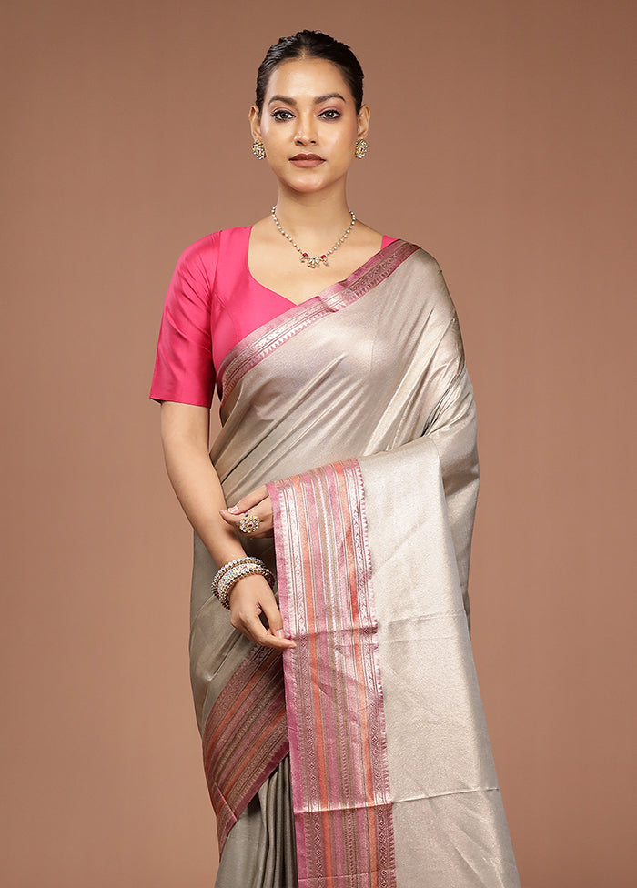 Grey Tissue Silk Saree With Blouse Piece