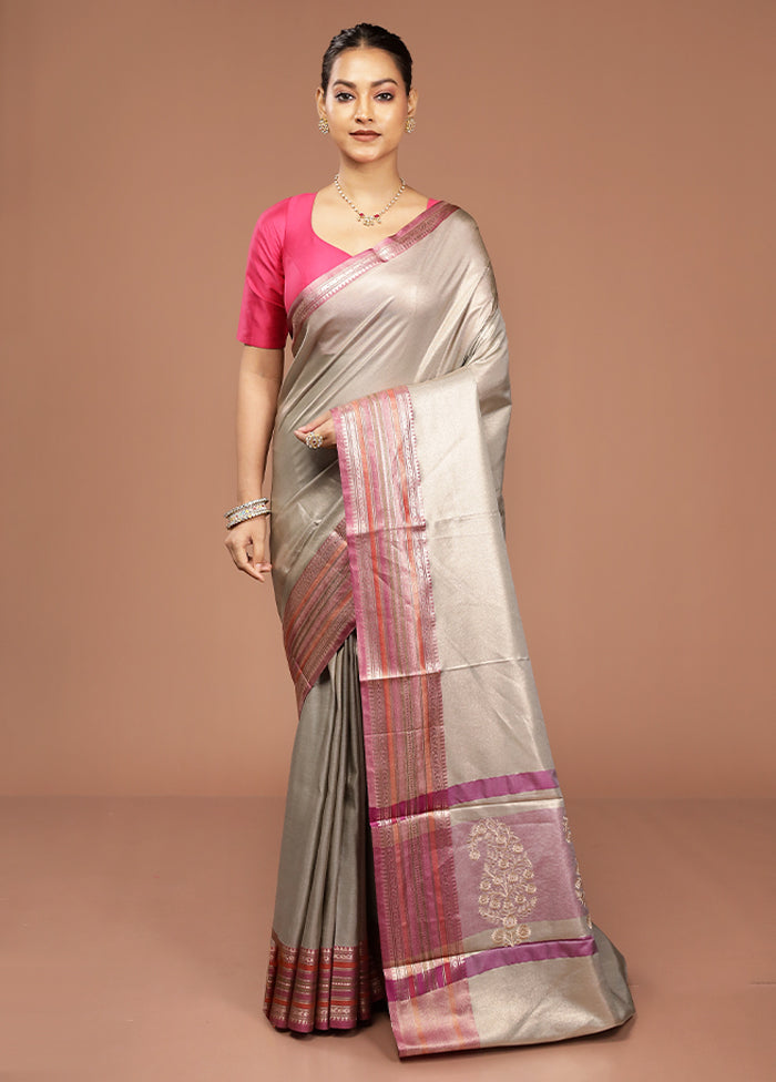 Grey Tissue Silk Saree With Blouse Piece