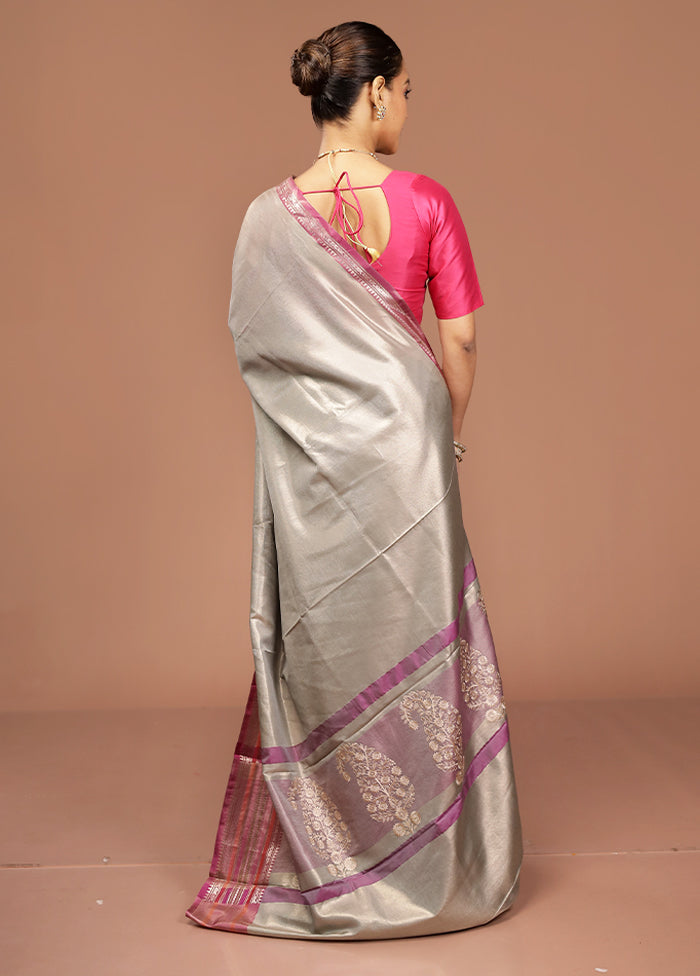 Grey Tissue Silk Saree With Blouse Piece