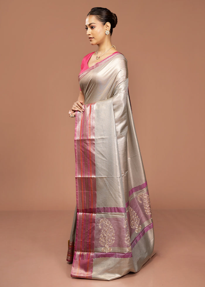 Grey Tissue Silk Saree With Blouse Piece