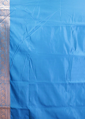 Blue Banarasi Silk Saree With Blouse Piece