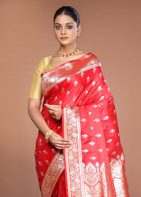 Red Banarasi Silk Saree With Blouse Piece