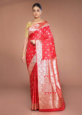 Red Banarasi Silk Saree With Blouse Piece