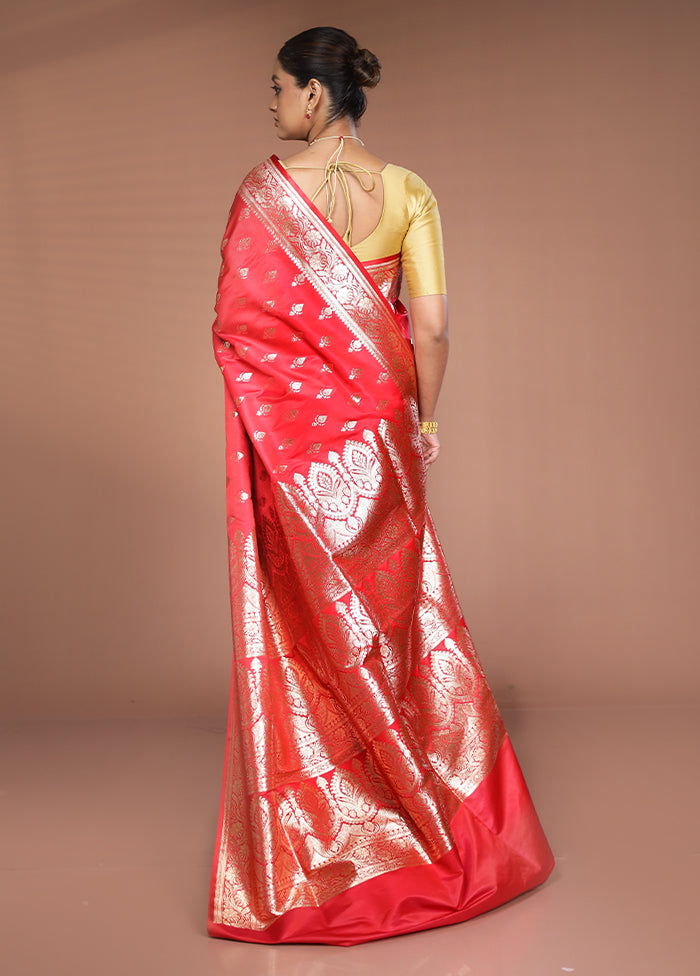 Red Banarasi Silk Saree With Blouse Piece
