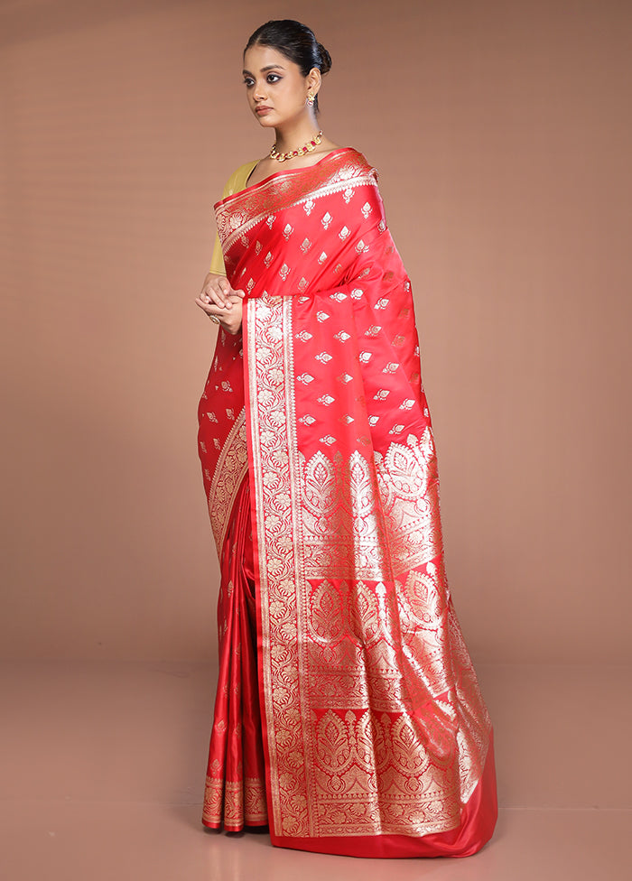 Red Banarasi Silk Saree With Blouse Piece