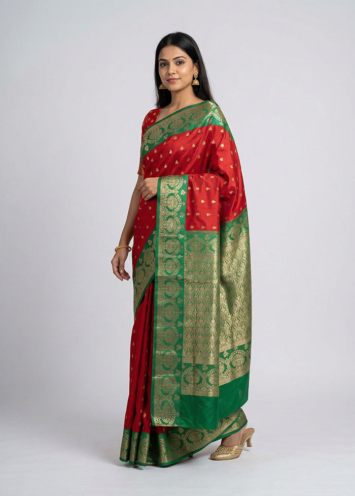 Red Kanjivaram Silk Saree With Blouse Piece