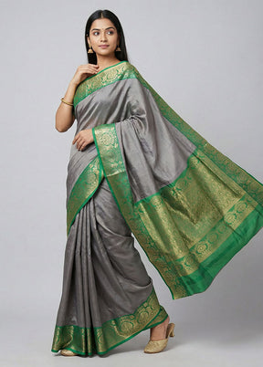 Grey Kanjivaram Silk Saree With Blouse Piece