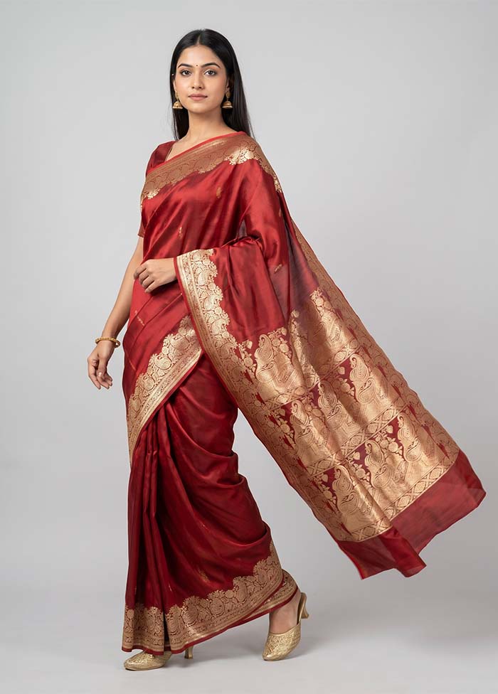 Maroon Banarasi Silk Saree With Blouse Piece