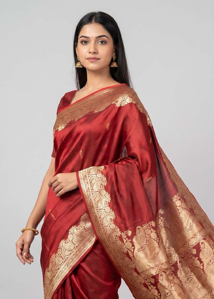 Maroon Banarasi Silk Saree With Blouse Piece