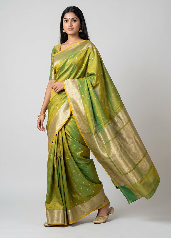 Green Katan Silk Saree With Blouse Piece