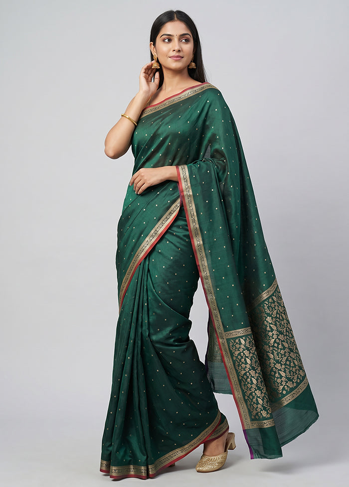 Green Katan Silk Saree With Blouse Piece
