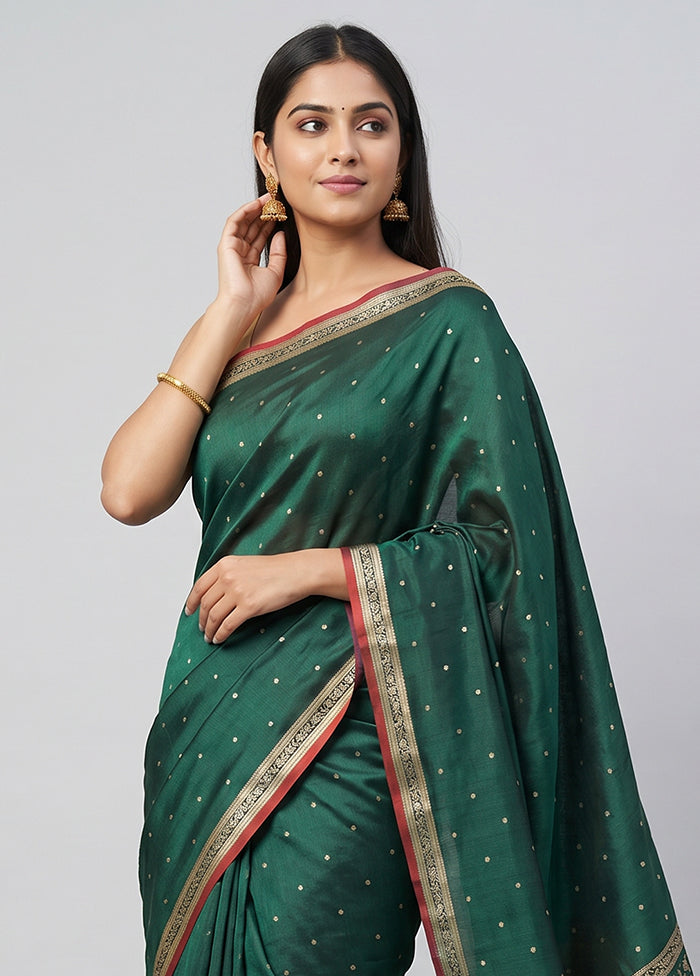 Green Katan Silk Saree With Blouse Piece