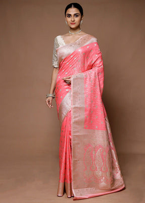 Pink Katan Silk Saree With Blouse Piece