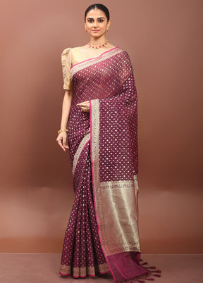 Maroon Kora Silk Saree With Blouse Piece