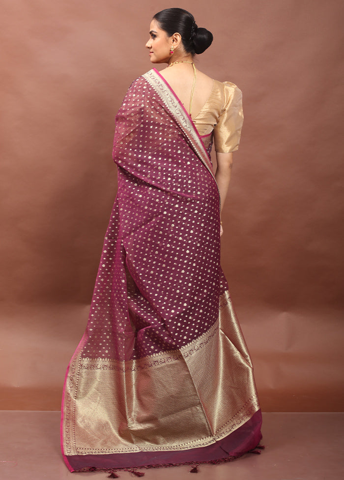 Maroon Kora Silk Saree With Blouse Piece
