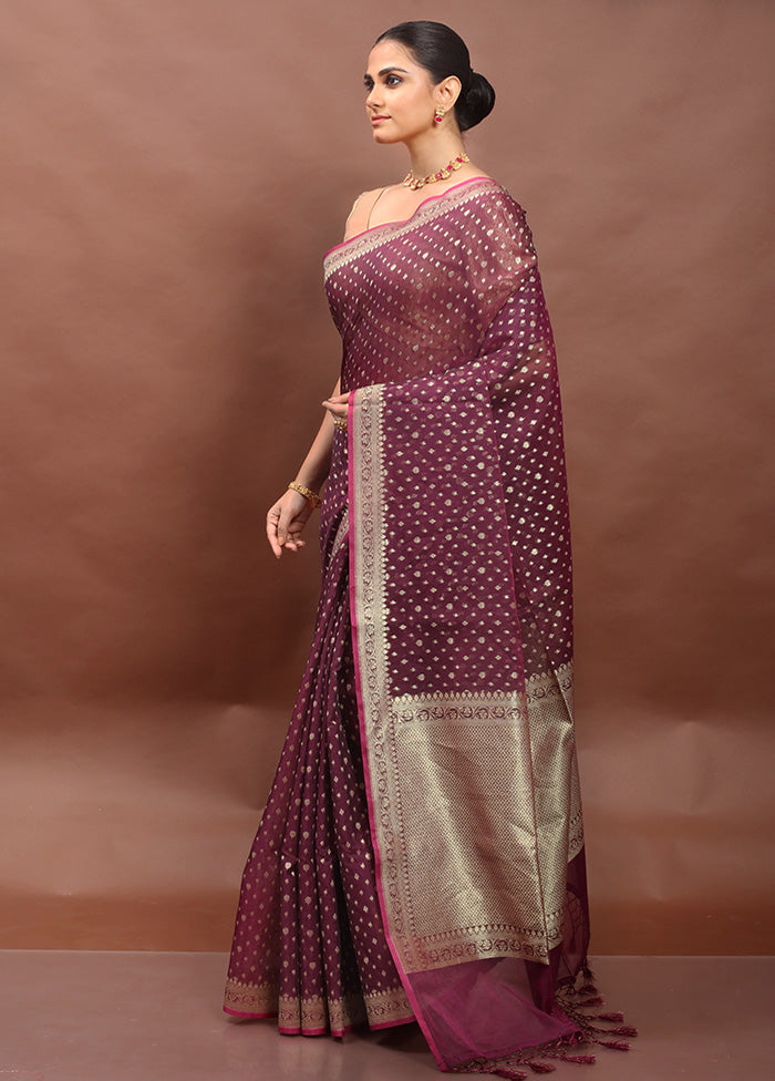 Maroon Kora Silk Saree With Blouse Piece