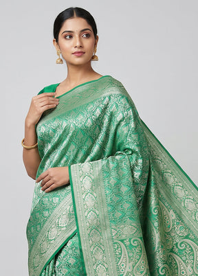 Green Katan Silk Saree With Blouse Piece