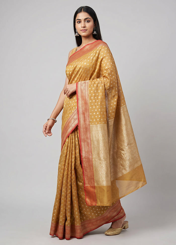 Yellow Kora Silk Saree With Blouse Piece