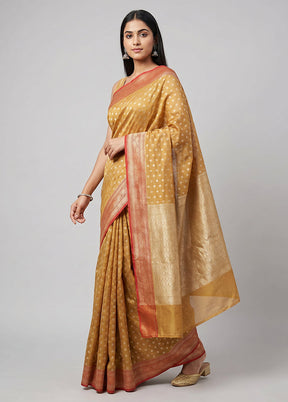 Yellow Kora Silk Saree With Blouse Piece