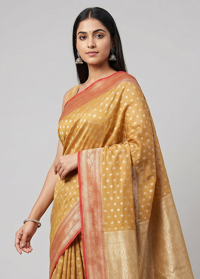 Yellow Kora Silk Saree With Blouse Piece