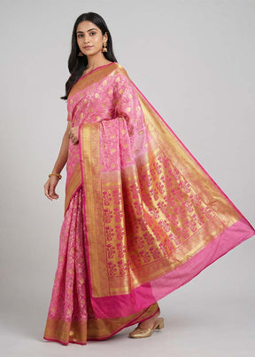 Pink Kanjivaram Silk Saree With Blouse Piece