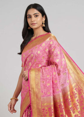 Pink Kanjivaram Silk Saree With Blouse Piece