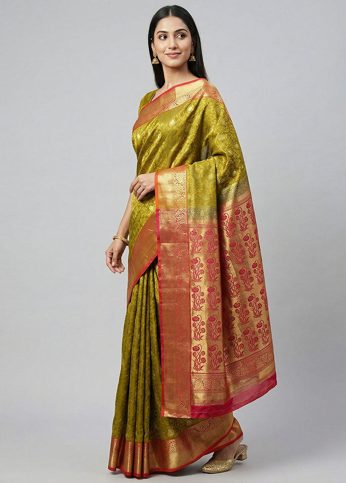 Green Kanjivaram Silk Saree With Blouse Piece