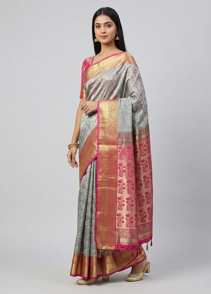 Blue Kanjivaram Silk Saree With Blouse Piece