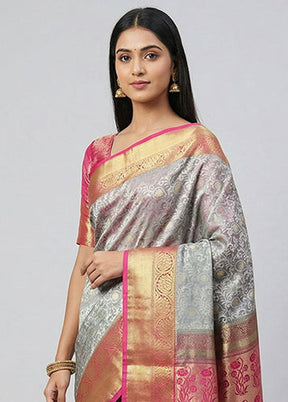 Blue Kanjivaram Silk Saree With Blouse Piece