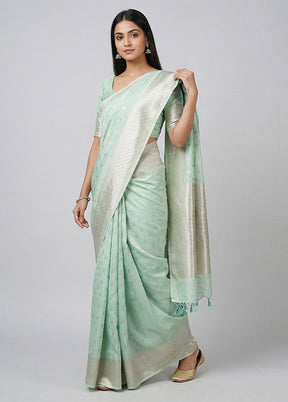 Green Kora Silk Saree With Blouse Piece