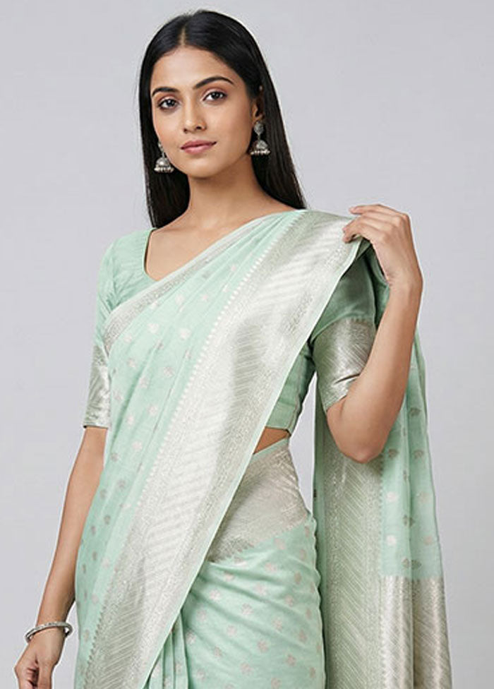 Green Kora Silk Saree With Blouse Piece