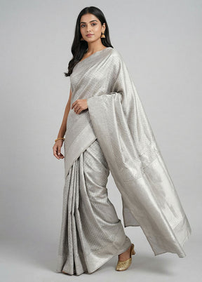 Grey Tissue Silk Saree With Blouse Piece
