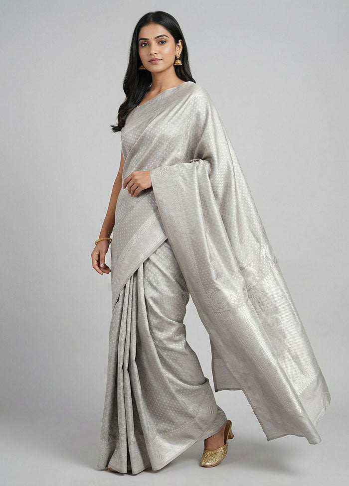 Grey Tissue Silk Saree With Blouse Piece