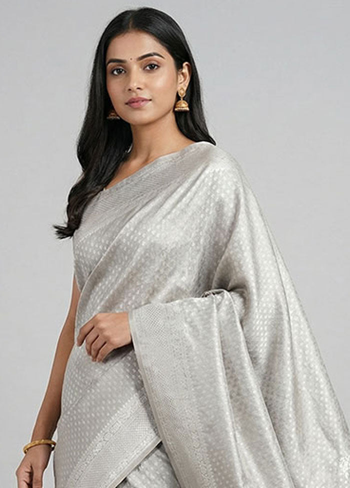 Grey Tissue Silk Saree With Blouse Piece