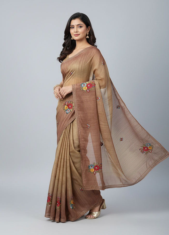 Cream Tussar Silk Saree With Blouse Piece