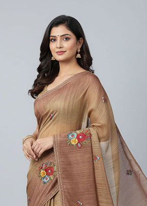 Cream Tussar Silk Saree With Blouse Piece
